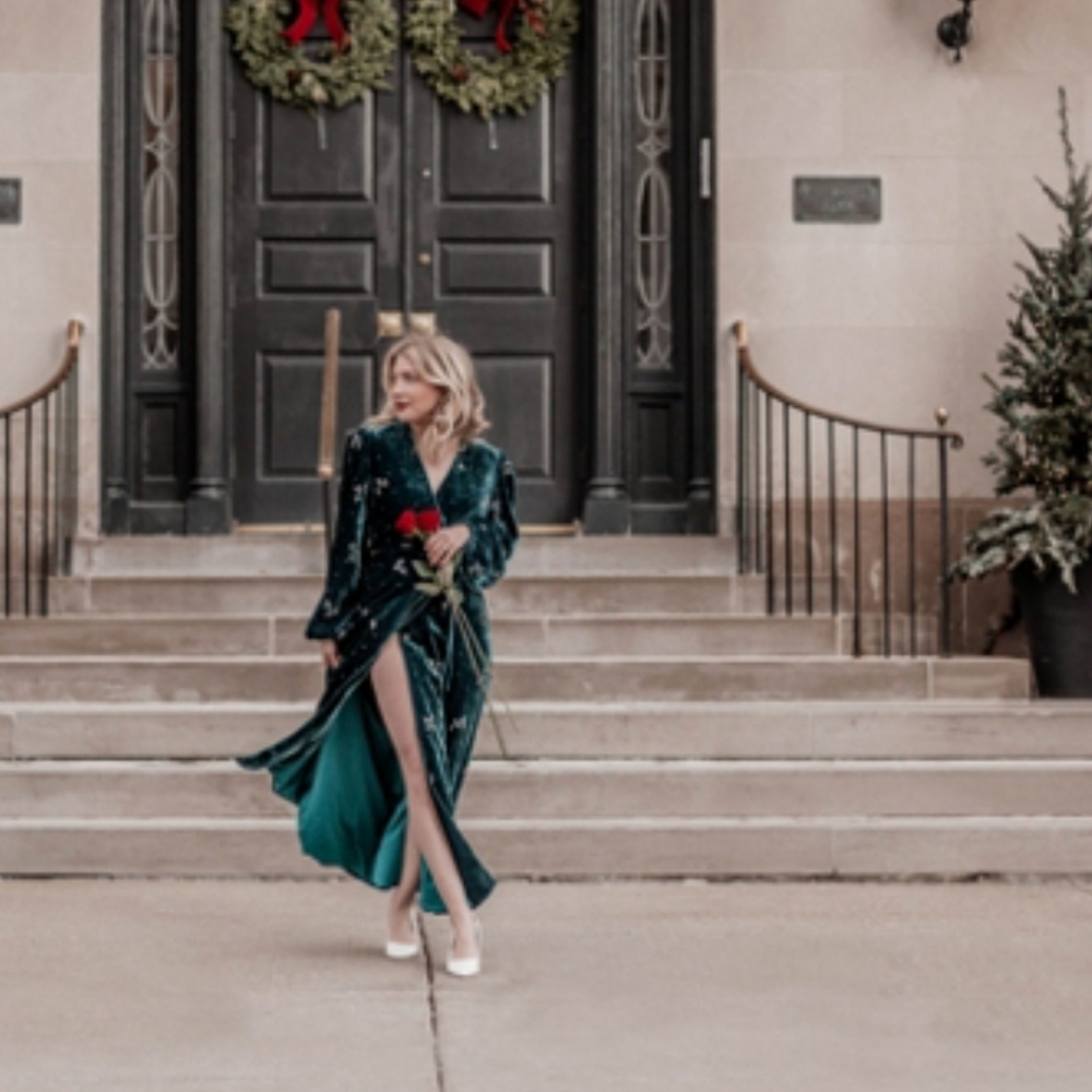 Divine heritage embellished velvet wrap dress - Picture 12 of 17